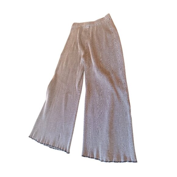 Michelle St. John Striped Wide-Leg Cotton Pants One Size Blue & White Elastic Wa - Picture 5 of 5